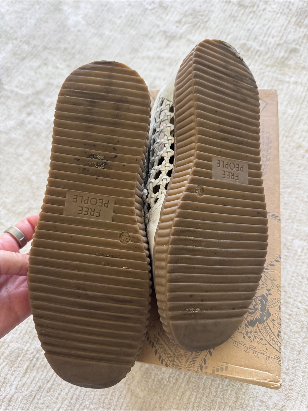 Free People Wimberly Woven Leather Sneakers Cream Brown Gum Sole Size 9.5 - Picture 6 of 7